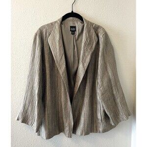 Eileen Fisher Groove Open Front Jacket Size XL Silk Textured Champagne Old Money
